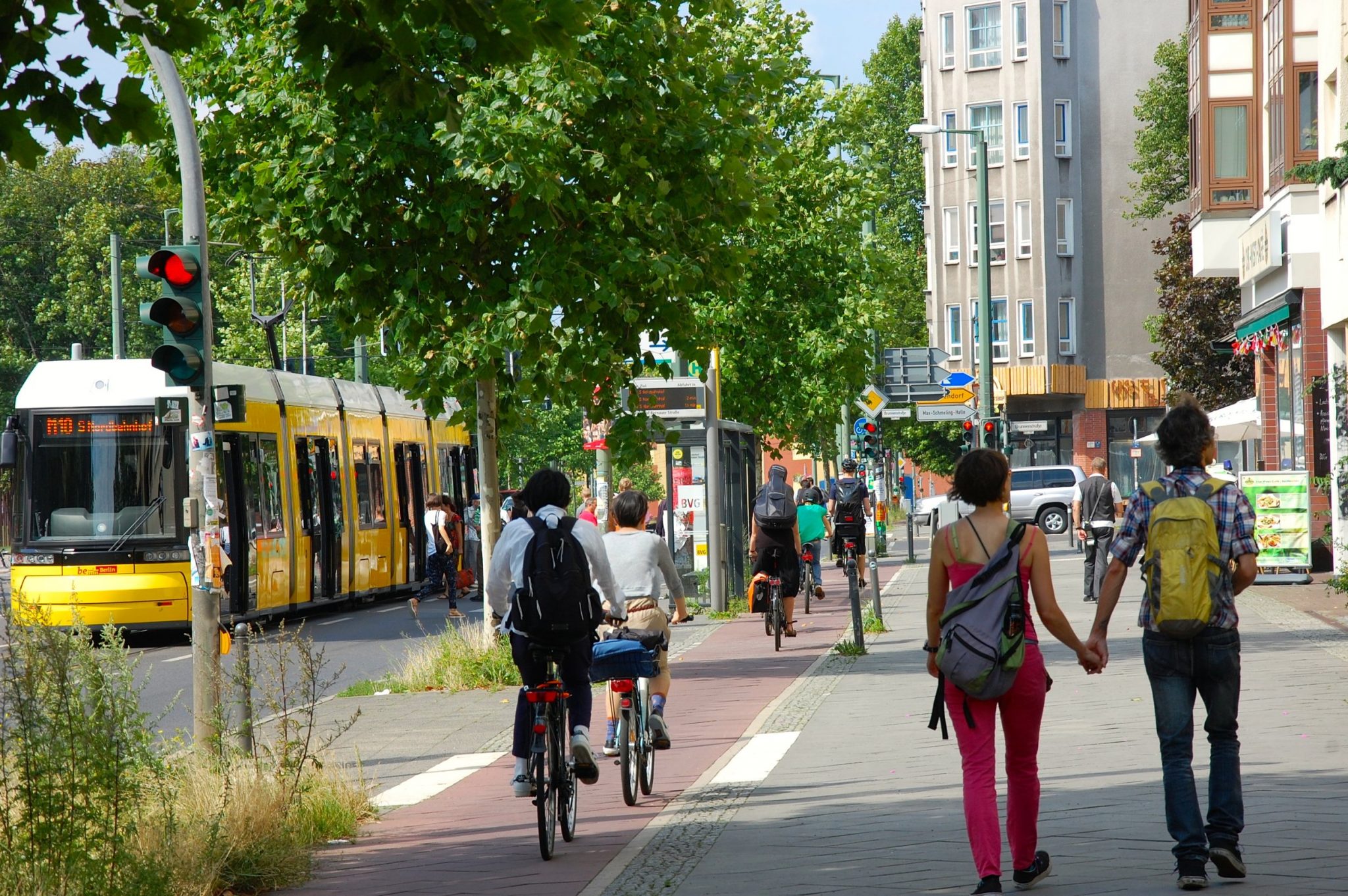Different transportation options being displayed: Transit, cycling, and walking
